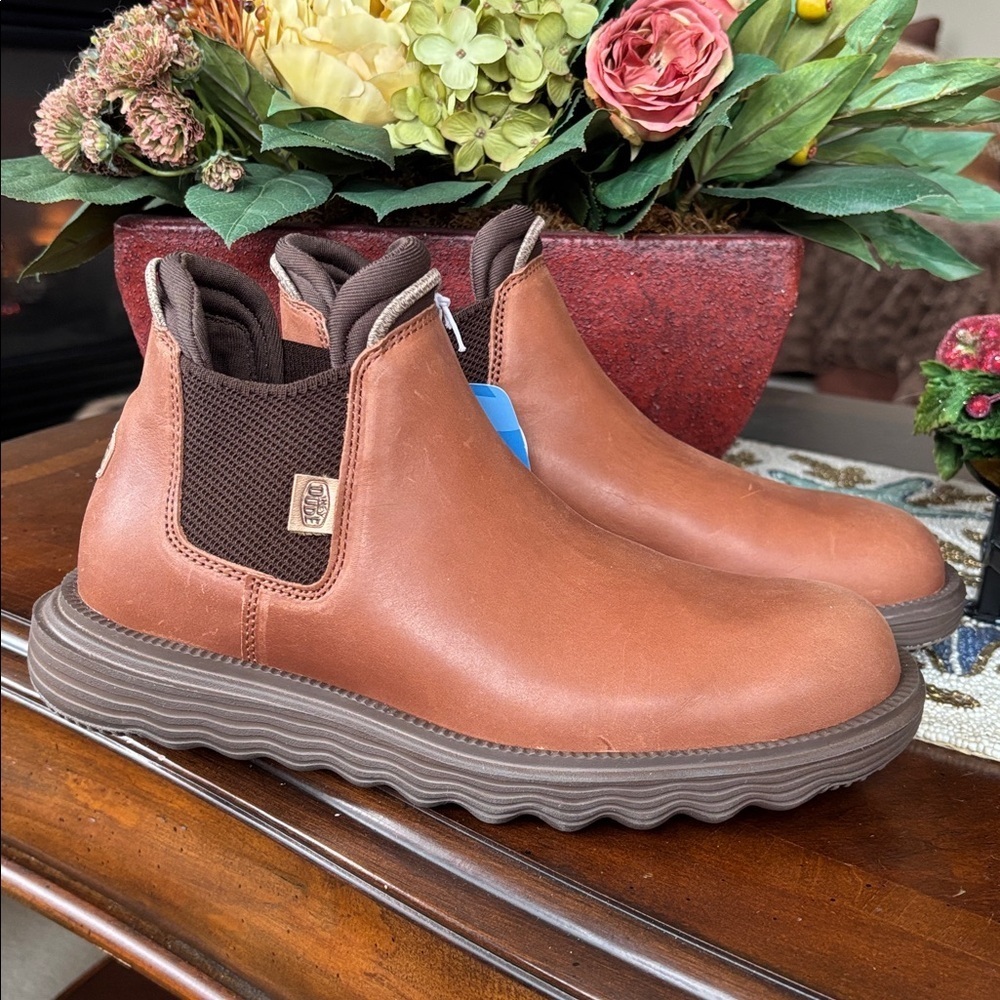 Brand New Hey Dude Branson Boot Craft Leather Cognac Slip On Casual Ankle Boots - Picture 5 of 16